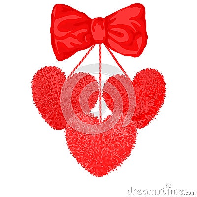 Decortive elements with pom-poms in the shape of a heart Vector Illustration