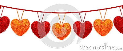 Decortive elements with pom-poms in the shape of a heart Vector Illustration