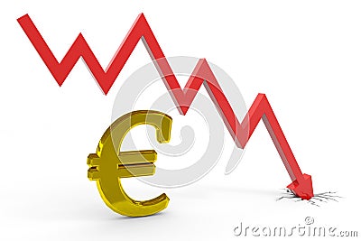 Decrease euro graph. Stock Photo