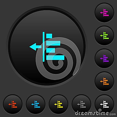 Decrease left indentation of content dark push buttons with color icons Stock Photo