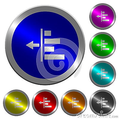 Decrease left indentation of content luminous coin-like round color buttons Stock Photo