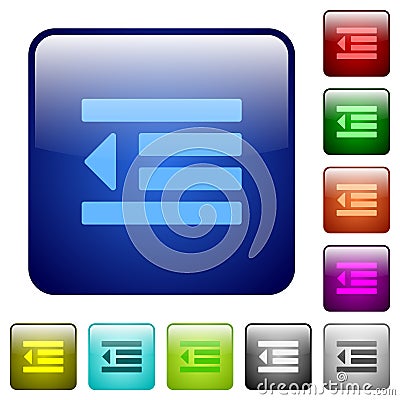 Decrease text indentation color square buttons Stock Photo