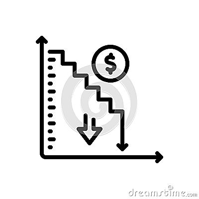 Black line icon for Decreased, reduced and marketing Vector Illustration