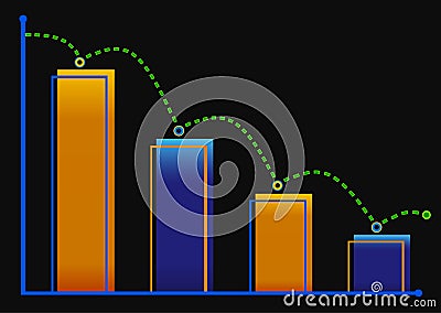 Decreasing Bar Graph With Green Arrow . Isometric Bar Graph With Two ...