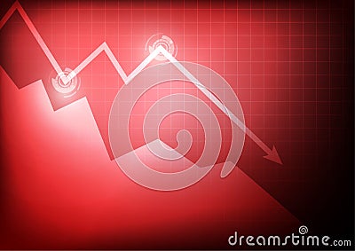 Decreasing business graph on red background Vector Illustration