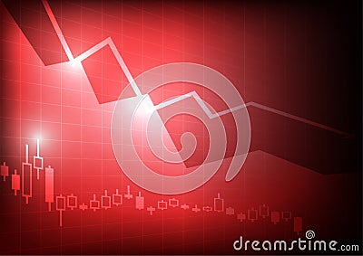 Decreasing business graph on red background Vector Illustration