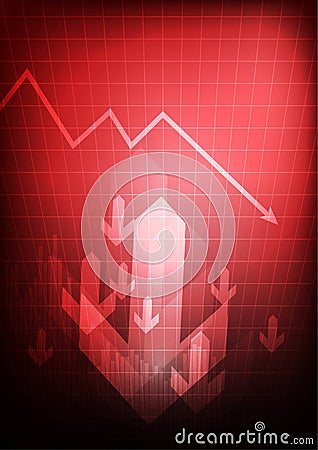 Decreasing business graph on red background Vector Illustration