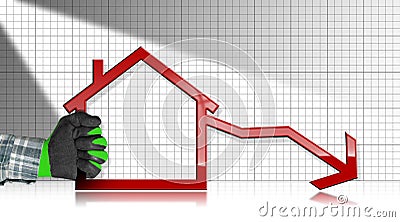 Decreasing Real Estate Sales - Graph with House Cartoon Illustration