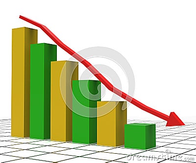 Decreasing Report Shows Graphic Analysis And Graphs Stock Photo