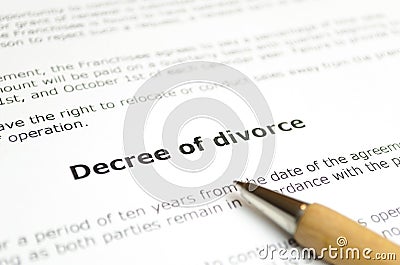 Decree of divorce with wooden pen Stock Photo