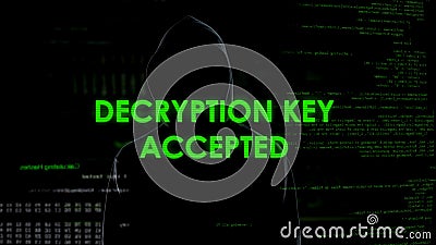 Decryption key accepted, hacker finding password to email with secret data Stock Photo