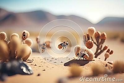 ded, Unreal Engine Magic, Fragile Ecosystem, Ethereal Beetles and Bees Stock Photo