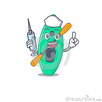 A dedicate canoe nurse mascot design with a syringe Vector Illustration