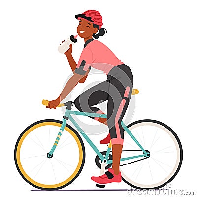 Dedicated Sportswoman Cyclist Gracefully Pedals The Bike, Seamlessly Merging With The Rhythm Of The Road, Vector Vector Illustration