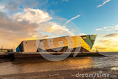 The Deep Aquarium Oceanarium at sunset in Hull, Yorkshire, UK Editorial Stock Photo