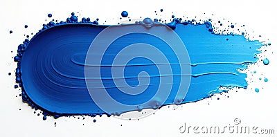 Deep azure stroke, scattered paint flecks; dynamic, design, canvas Stock Photo