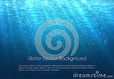 Deep blue water vector background with bubbles Vector Illustration