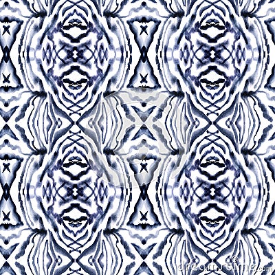 Deep blue watercolor ornamental abstract seamless pattern in bohemian style Stock Photo