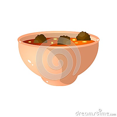 Deep bowl of vegan soup, from fresh vegetables and fruit Vector Illustration