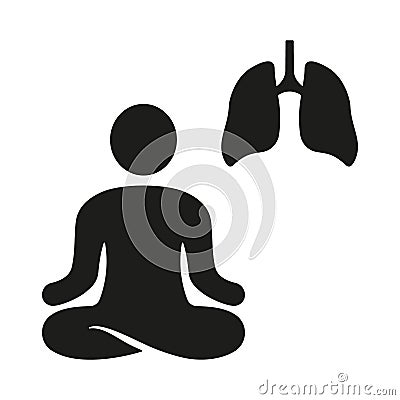 Deep Breath Exercise, Mindfulness Relaxation Silhouette Icon. Person Do Yoga for Wellness Glyph Pictogram. Lotus Pose Vector Illustration