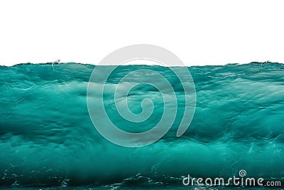 Deep dark turquoise blue underwater background isolated on white. Sea or ocean storm wave front view. Climate nature concept Stock Photo