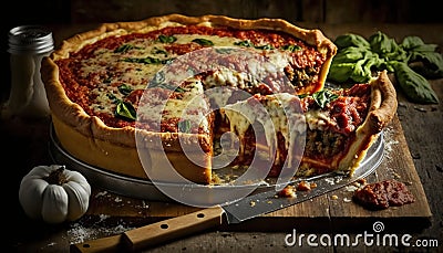 Satisfy your Cravings with Deep-Dish Pizza - Generative AI Stock Photo