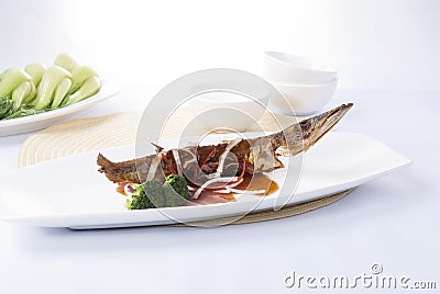 Deep Fired Fish on dish Stock Photo