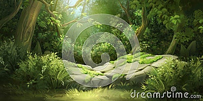 Deep Forest. Fantasy Backdrop. Concept Art. Realistic Illustration Stock Photo