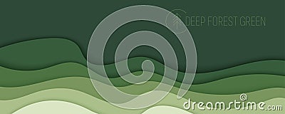 Deep forest green waves, paper art banner Vector Illustration