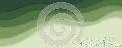 Deep forest green waves, paper art banner Vector Illustration