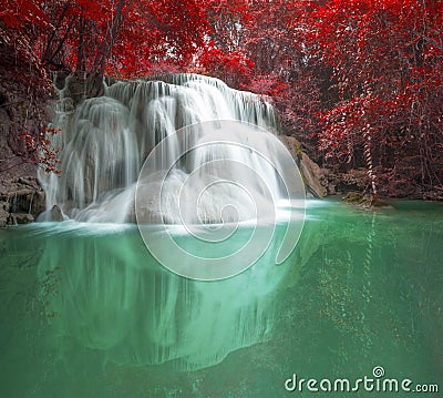 Deep forest waterfall in autumn scene at Huay Mae Kamin waterfall National Park Kanjanaburi Thailand Stock Photo