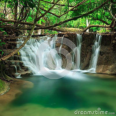 Deep forest waterfall in Huay Mae Kamin Kanjanaburi Thailand Stock Photo