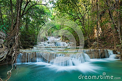 Deep forest Waterfall in Kanchanaburi, Thailand Stock Photo