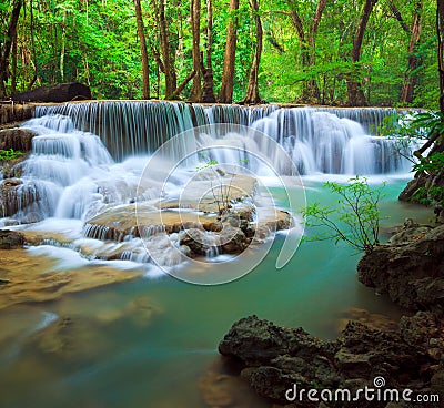 Deep forest Waterfall, Kanchanaburi, Thailand Stock Photo
