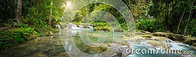 Deep forest waterfall National Park. Panoramic view Stock Photo