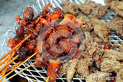 Deep fried beef lungs called locally as Bopis and pork liver with breading Stock Photo