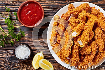 Deep fried chicken crispy breast strips Stock Photo