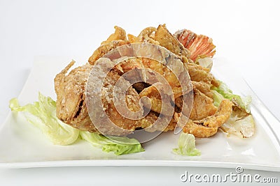Deep fried freshwater red whole tilapia fish Stock Photo