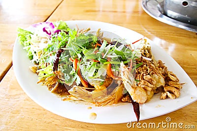 Deep fried shrimp platter Stock Photo