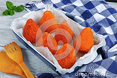 Deep fried sicilian arancini, close up Stock Photo