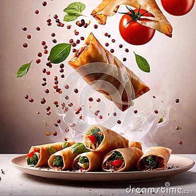 Deep fried spring roll, traditional Asian snack and appetizer Stock Photo