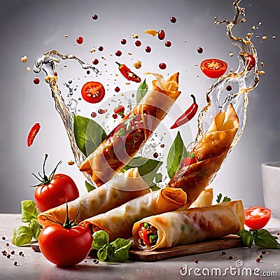 Deep fried spring roll, traditional Asian snack and appetizer Stock Photo