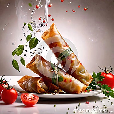 Deep fried spring roll, traditional Asian snack and appetizer Stock Photo