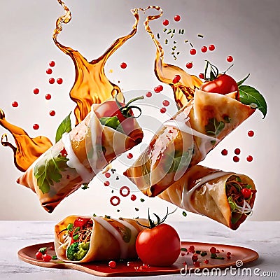 Deep fried spring roll, traditional Asian snack and appetizer Stock Photo