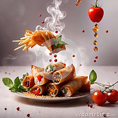 Deep fried spring roll, traditional Asian snack and appetizer Stock Photo