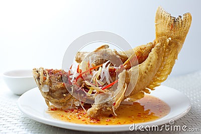 Deep Fried Thai Style Fish Stock Photo