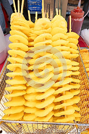 deep fried Tornado potato vertical composition Stock Photo