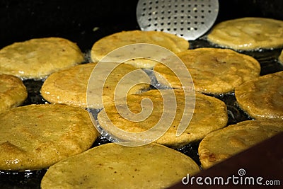 Deep Frying Traditional Gorditas in Mexico City Stock Photo