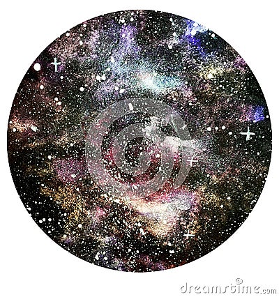 Deep galaxy red watercolor background circle Cartoon Illustration