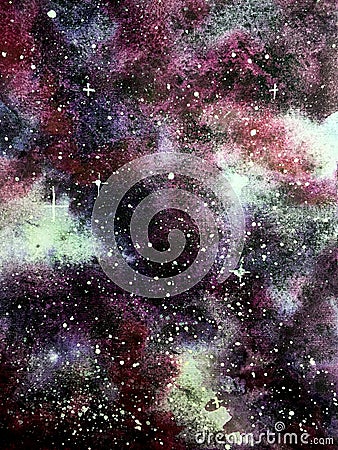 Deep galaxy violet watercolor background Cartoon Illustration